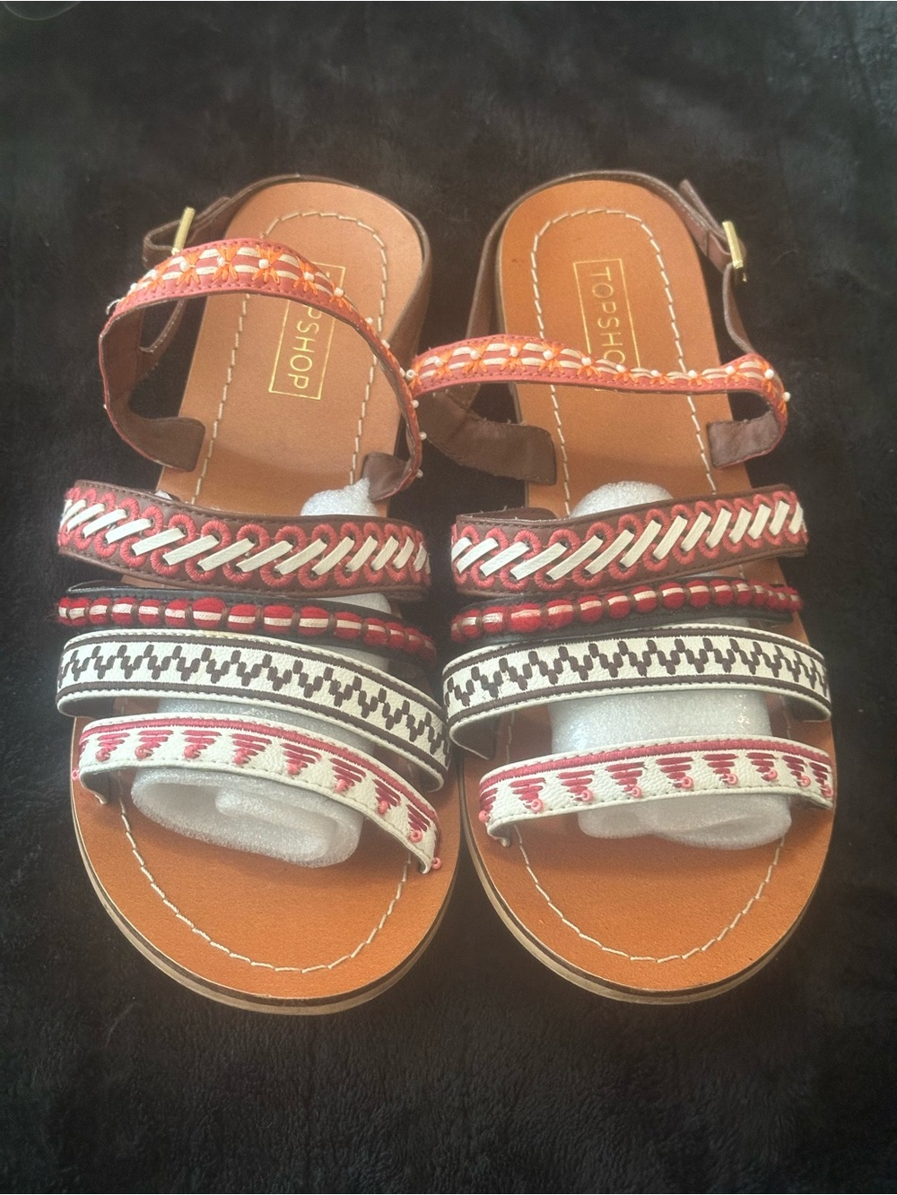 Topshop Multicolored Braided & Embroidered Strap Sandals Size 39 Flats
